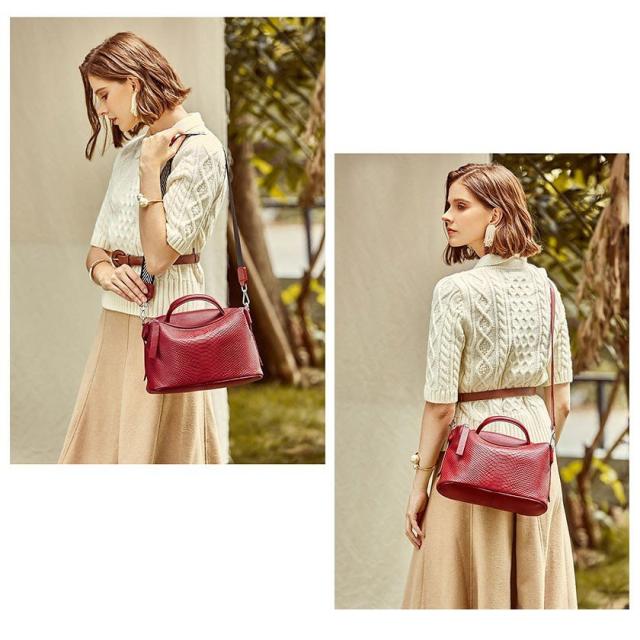 ショルダーバッグ ワニ柄 ハンドバッグ 本革 牛革 銀面 レディース