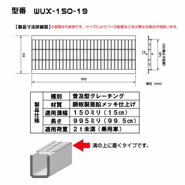 お得な送料込み】溝フタ・グレーチング WUX-150-19 普及型ノーマル