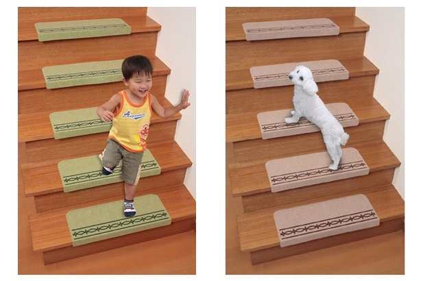 コーナー付階段マット　スベリ止め付（15枚入）[サンコー] 階段 滑り止めマット 幼児 子供 おくだけ吸着 ペット 階段 滑り止め