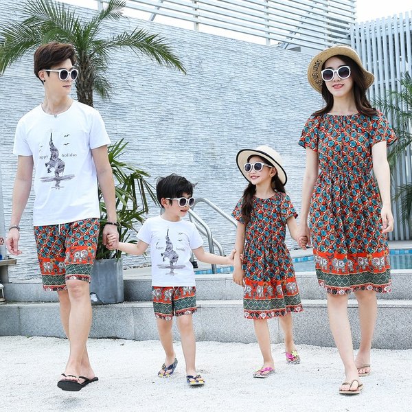親子ペア 親子服 親子お揃い Tシャツ スカート パンツ 砂浜 海 家族旅行 ハーフパンツ ペアルック 恋人 カップル 民族風 象の通販はau Pay マーケット フジモトショップ