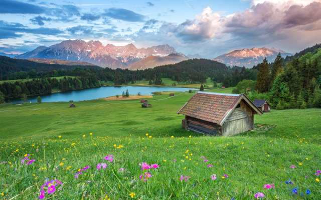 絵画風 壁紙ポスター アルプス山脈の夕焼けと草原の花 森林 湖 Alps 008w2 ワイド版 603mm 376mm の通販はau Pay マーケット レアルインターショップ Au Pay マーケット店