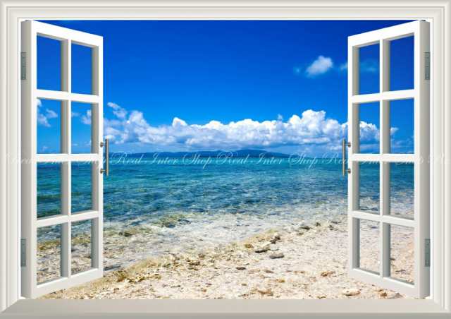絵画風 壁紙ポスター 南国のビーチと透き通る海 島 青空 景色 絶景