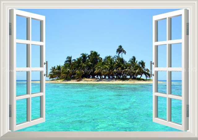 絵画風 壁紙ポスター モルディブの無人島 楽園 ダイビング 島 海 窓