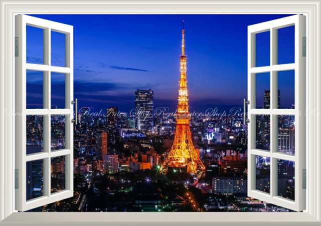 絵画風 壁紙ポスター 東京タワー 夜景 東京オリンピック 窓仕様