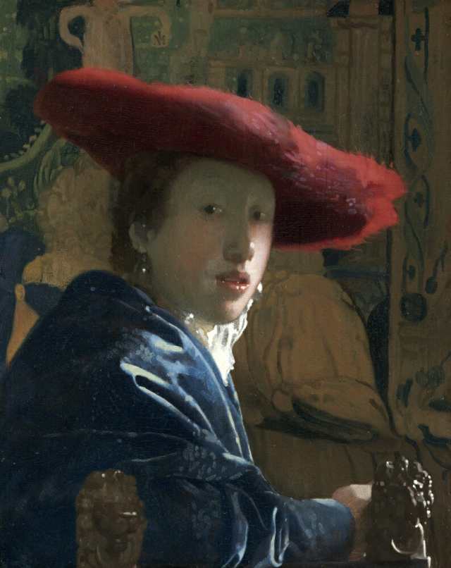 絵画風 壁紙ポスター ヨハネス フェルメール 赤い帽子の女 1665 1666