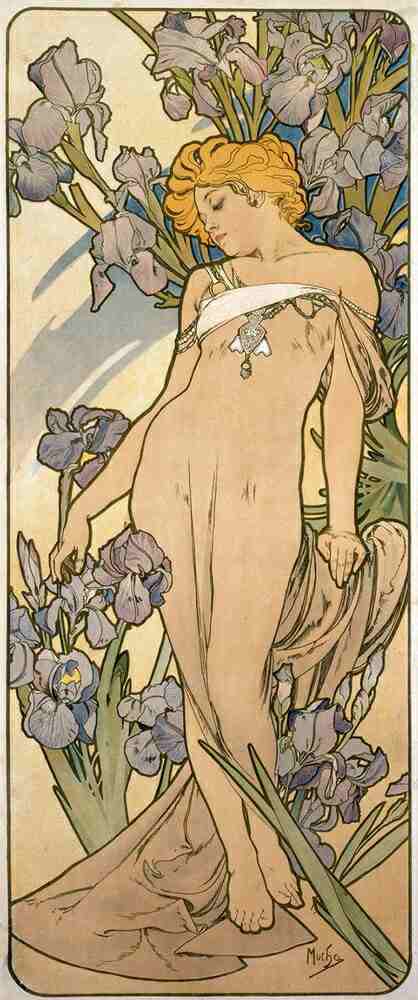 絵画風 壁紙ポスター アルフォンス ミュシャ 四つの花 アイリス 1897