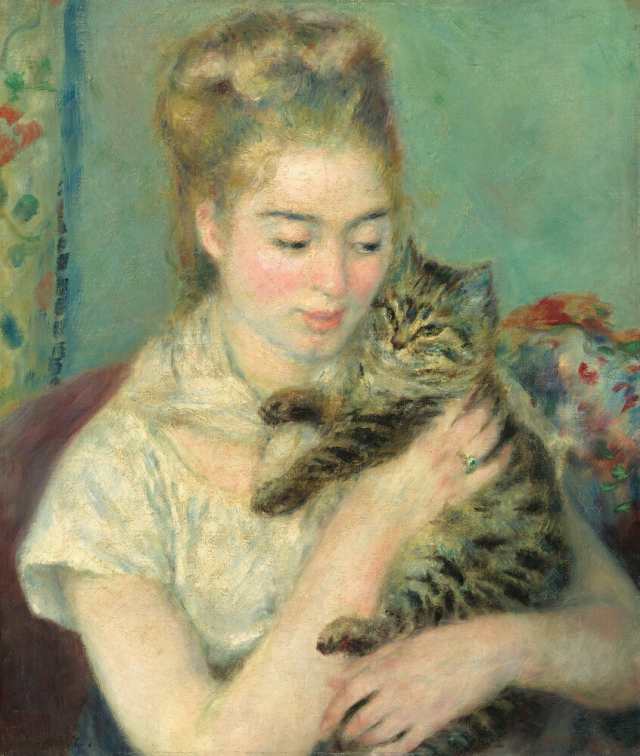 絵画風 壁紙ポスター ピエール オーギュスト ルノワール 猫と女性