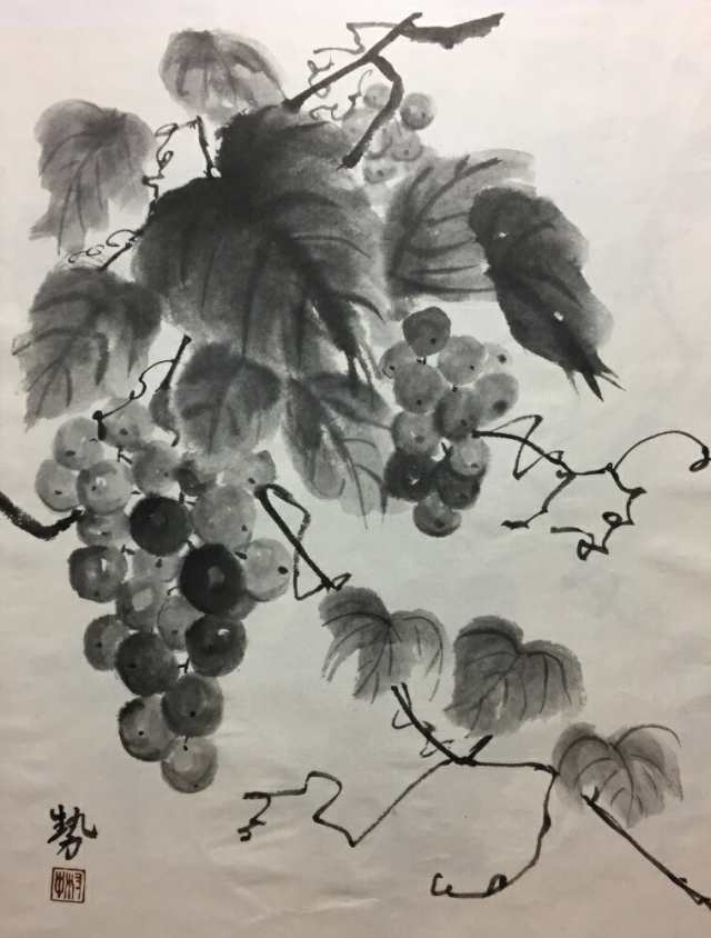 絵画風 壁紙ポスター 葡萄の木 ぶどう 水墨画 墨彩画 K Sbsm 012s1
