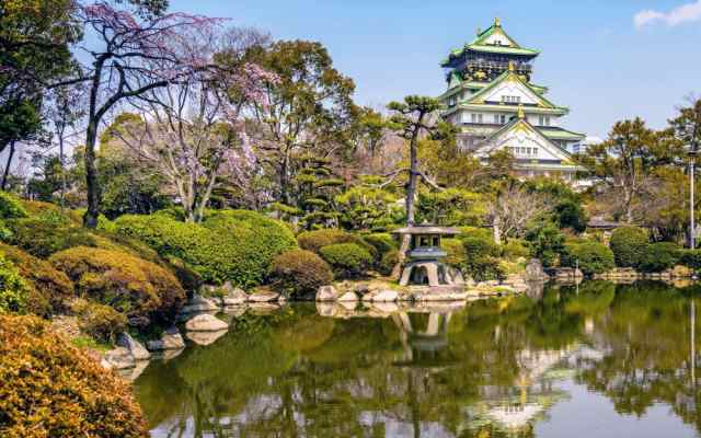 絵画風 壁紙ポスター 大坂城 大坂城公園 日本庭園 紀州御殿の庭園 日本