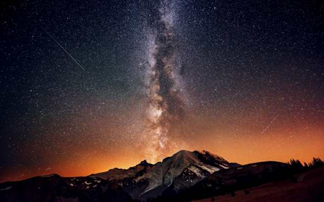 絵画風 壁紙ポスター 天の川銀河 雪山 ミルキーウェイ 恒星 天体