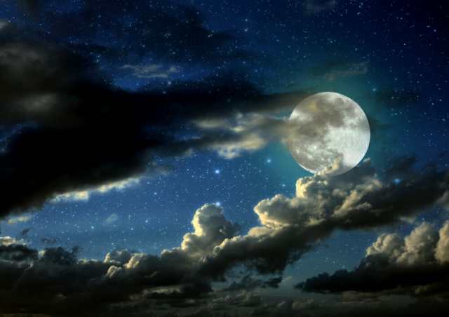 絵画風 壁紙ポスター 流れ雲と星空のスーパームーン 月 満月 スーパー