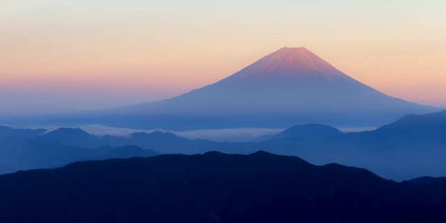 絵画風 壁紙ポスター 桃富士 富士山 赤富士 夕焼け ふじやま パノラマ