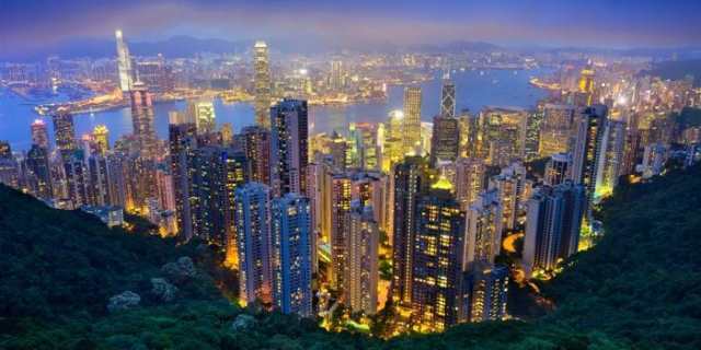 絵画風 壁紙ポスター 香港 100万ドルの夜景 パノラマ夜景 ホンコン