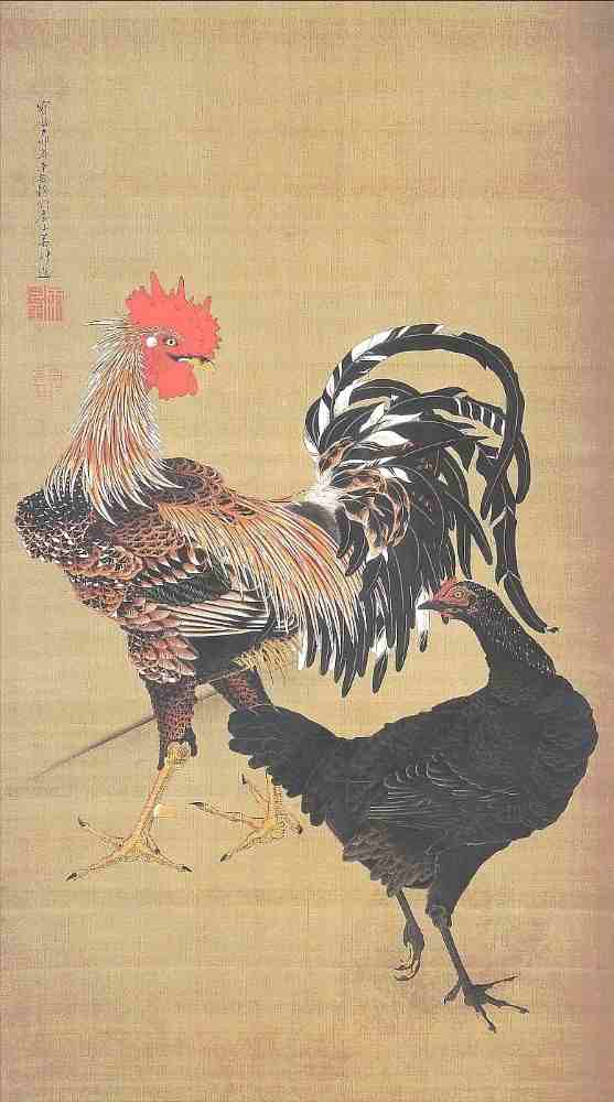絵画風 壁紙ポスター 伊藤若冲 大鶏雌雄図 聯歩祝祝 1759年 じゃく