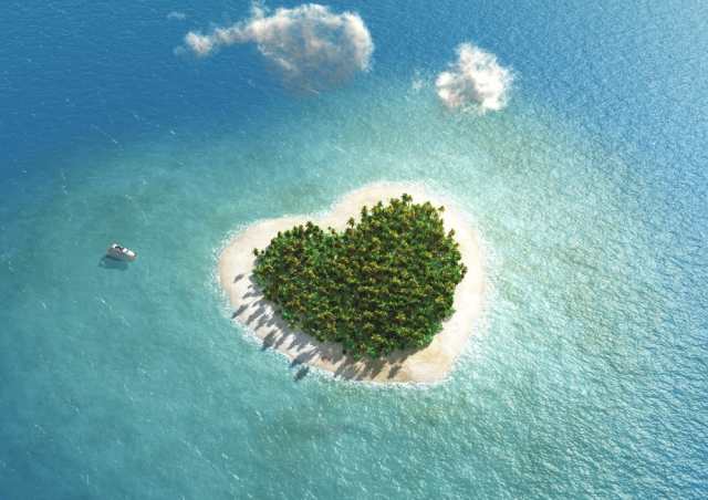 絵画風 壁紙ポスター ハート型の無人島 モルディブ ハートアイランド