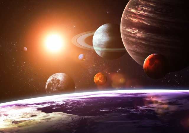 絵画風 壁紙ポスター 太陽系の惑星と地球 太陽光 天体 宇宙 神秘