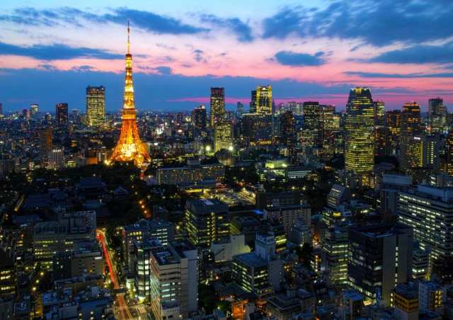 絵画風 壁紙ポスター 東京タワー 夕暮れ 夜景 東京オリンピック