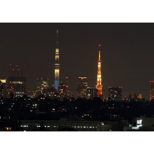 絵画風 壁紙ポスター 東京タワー 東京スカイツリー 夜景 東京