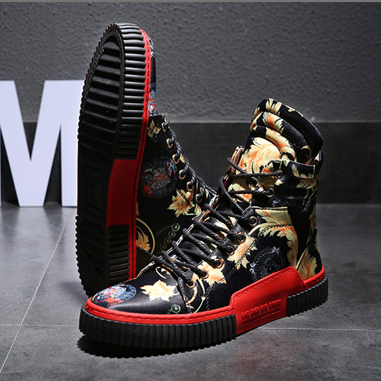 ハイカットスニーカー メンズ スニーカー ゴールド フラワー トライバル エンブレム 総柄 厚底 スニーカー 個性的 V系 ビジュアル系 ストの通販はau Pay マーケット Alleglo Crows