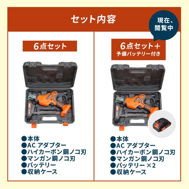 電動ノコギリ のこぎり 充電式 6点セット 予備バッテリー付き
