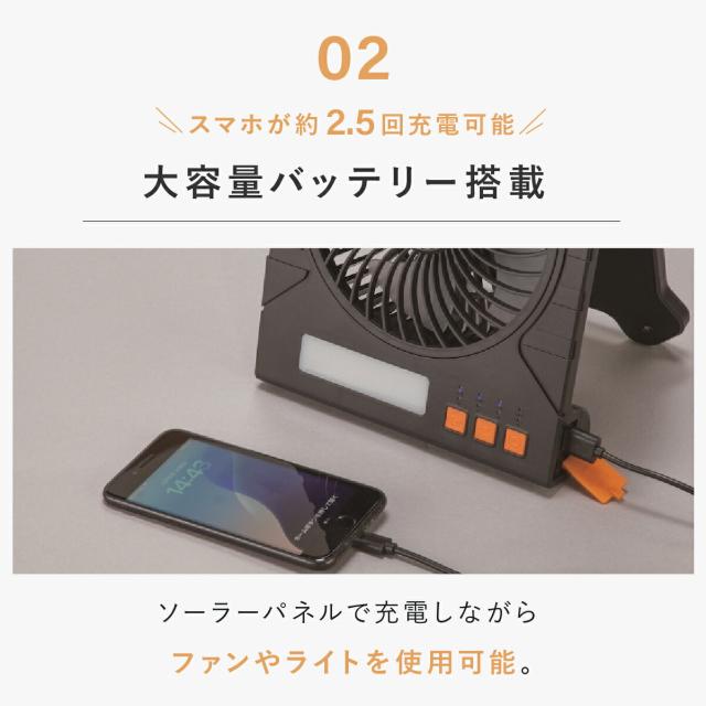 充電式 ソーラーパワフルファン ファミラ アウトドア キャンプ 扇風機 熱中症対策 野外 屋外 旅行 遠出 防災 災害 被災 地震 津波 洪水 大雨 ソーラーファン ポータブルファン LEDライト ソーラーファン 充電式扇風機 防災 多機能扇風機 ポータブルファン ファミリーライフ_5