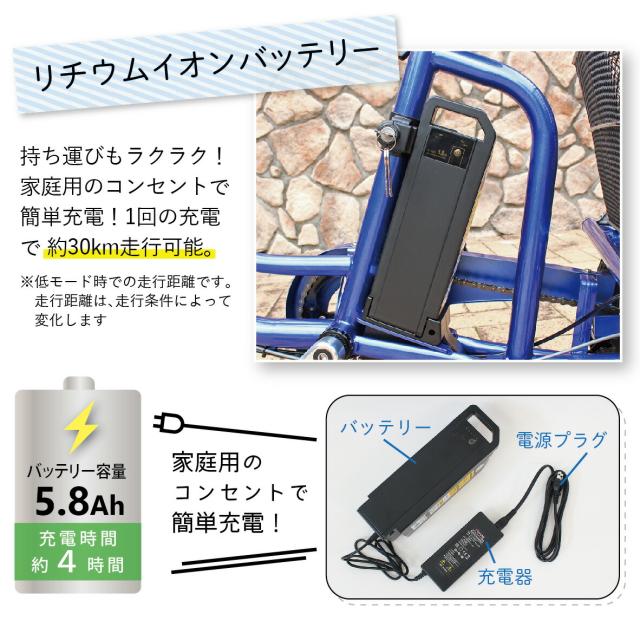 送料無料 E-PAR+ON電動アシスト三輪自転車 5.8Ah 20-16インチ