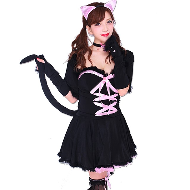 即納 セクシー 黒猫 コスプレ ネコ キャット 着ぐるみ ハロウィン ペア お揃い 衣装 6点セット 猫耳 アニマル 仮装 コスチューム Hbの通販はau Pay マーケット Monamona