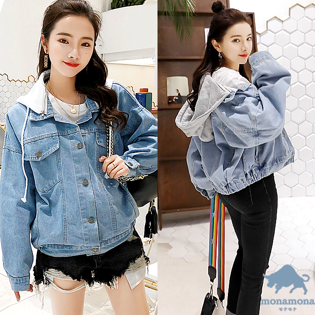 即納 3サイズ フード付き デニムジャケット 重ね着風 ジージャン レディース オルチャン パーカー ボーイフレンド風 ジャケット Gジャの通販はau Pay マーケット Monamona