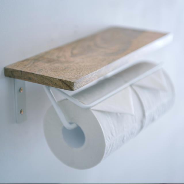 トイレットペーパーホルダー ダブル 木製棚付きの通販は
