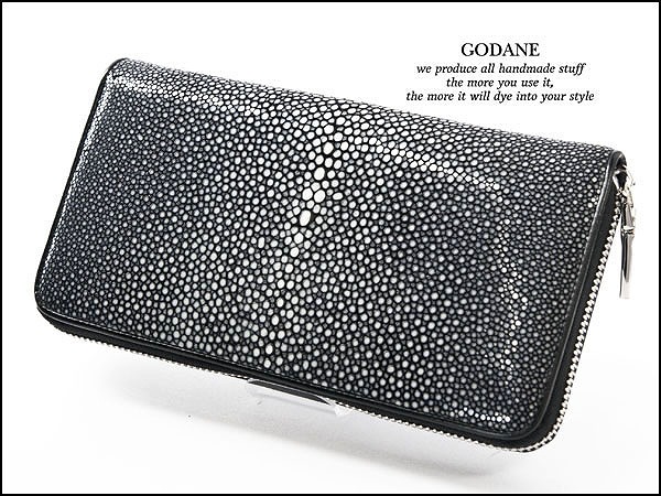 長財布 メンズ レディース エイ革 天然ガルーシャ革  栃木オイルヌメ革 ラウンドファスナー 本革 長財布 ブラック ギフト クリスマスの通販は