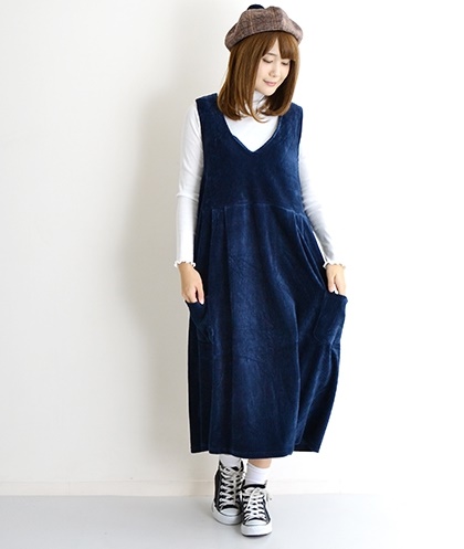 Merlotメルロー 着回し抜群 Vネック やわらか コーデュロイ 調 ワンピース ジャンスカ サロペット 万能アイテムの通販はau Pay マーケット ココナツライト