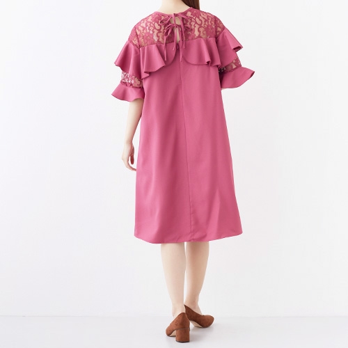 ラスト2点 メール便送料無料 Merlot Plus レース 切り替え フリル フェミニン ワンピース ミディ丈 胸元フリル 袖フリル 無地 の通販はau Pay マーケット ココナツライト