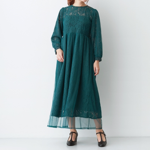 レース チュールワンピース ロング丈 長袖 ドレスアップ オケージョンシーン フリーサイズ Merlot Plusの通販はau Pay マーケット ココナツライト