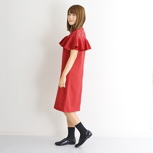 最新コレックション メール便 送料無料 胸元レース フリル ワンピース 半袖 パーティー フォーマル カジュアル Lサイズ Merlot Plus 被り心地最高 Iacymperu Org