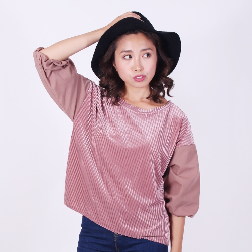 メール便送料無料 きれいめ 異素材 ふんわり ボリューム袖 五分袖 七分袖 同色系 ストライプ ベロア トップス フリーサイズの通販はau Pay マーケット ココナツライト