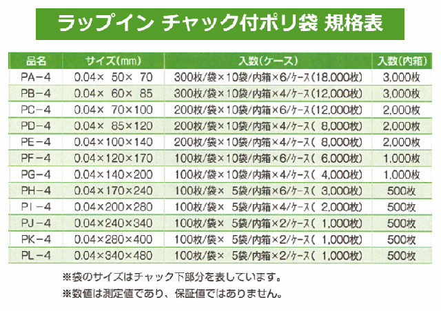 法人配送限定】 ホリアキ ラップイン チャック付ポリ袋 PJ-4 1000枚 幅