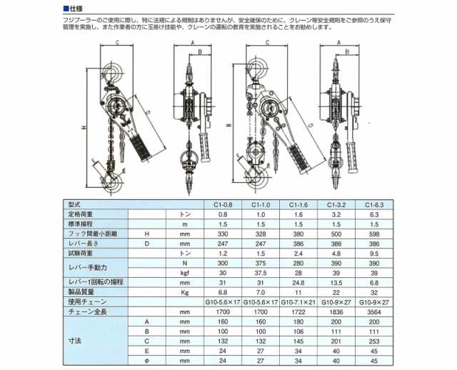 フジプーラー C1-1.6 C1シリーズ 1.6t 富士製作所 チェーンレバー