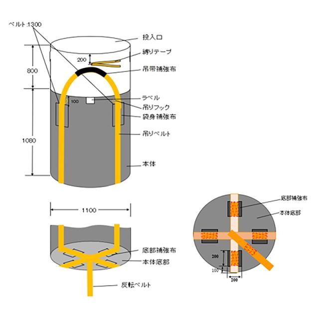 水切りフレコンバッグ 10枚入 丸型 1トン用 Φ1100×1080ｍｍ 【本州四国九州送料無料！】_2