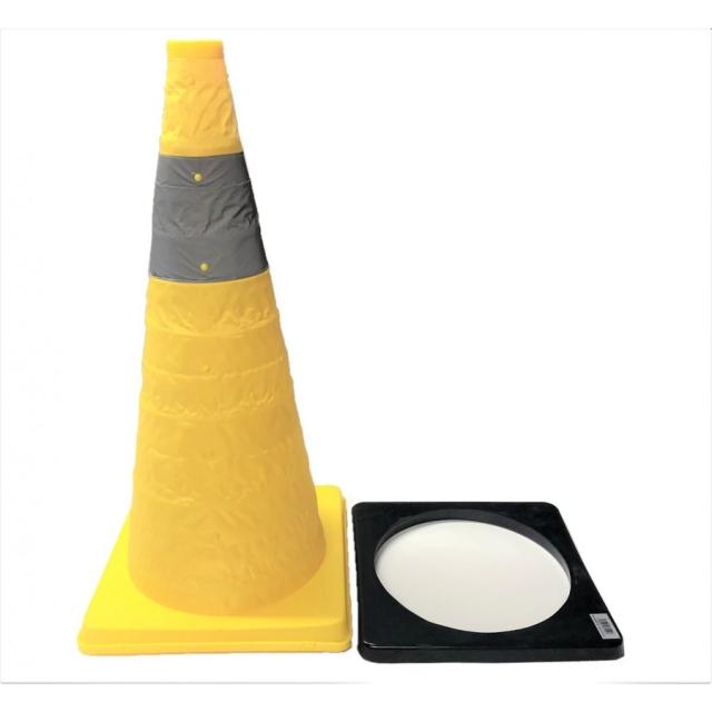 伸縮式カラーコーン ウェイト付き 【２個セット】 高さ62ｃｍ 折り畳み三角コーン イエロー 【本州四国九州送料無料！】の通販は 6,460円