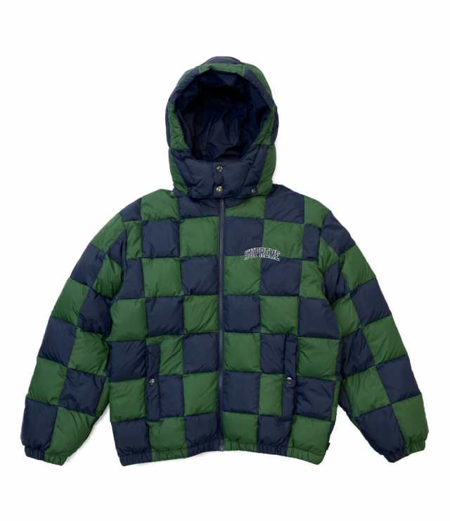 シュプリーム ダウンジャケット CHECKERBOARD PUFF JACKET ネイビー グリーン メンズ SIZE M Supreme 中古｜au  PAY マーケット