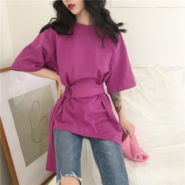 カットソー チュニック丈 ミニワンピース ウエストマーク ベルト付き 半袖 Tシャツ ゆったり トレンド 大人カジュアル の通販はau Pay マーケット ブランニュー S Shop