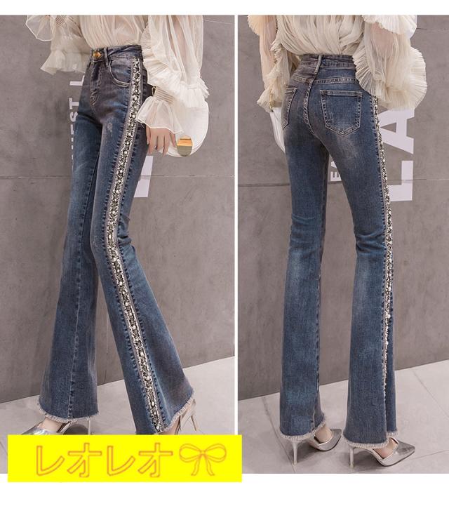 ベルボトム ジーンズ レディース 秋 デニムパンツ ハイウエスト 着痩せ 人気 ラッパボトムス パンタロン 送料無料 ストレッチ 上品の通販はau Pay マーケット レオレオ