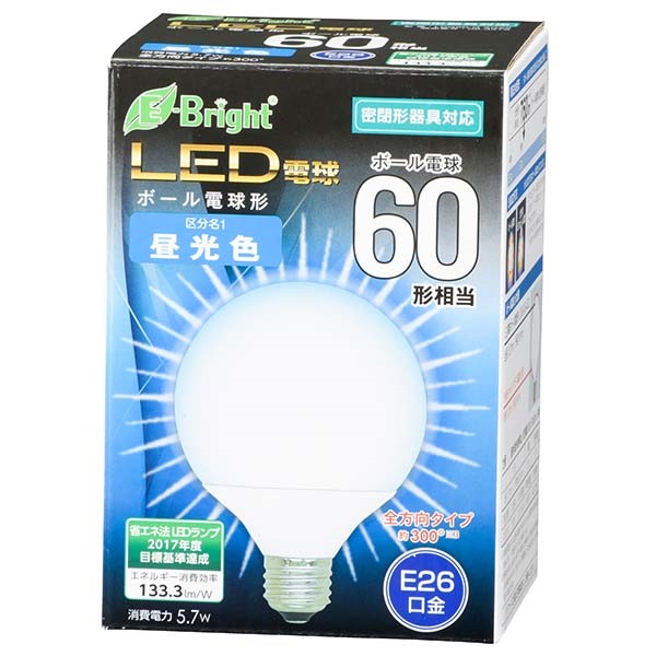送料無料 OHM ボール球形LED電球 10個セット 60W相当 760lm 昼光色 G95 E26 全方向配光300° 密閉形器具対応 LDG6D-GAG22-1の通販は