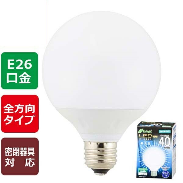 送料無料 OHM ボール球形LED電球 10個セット 40W相当 450lm 昼光色 G95 E26 全方向配光300° 密閉形器具対応 LDG4D-GAG22-1の通販は