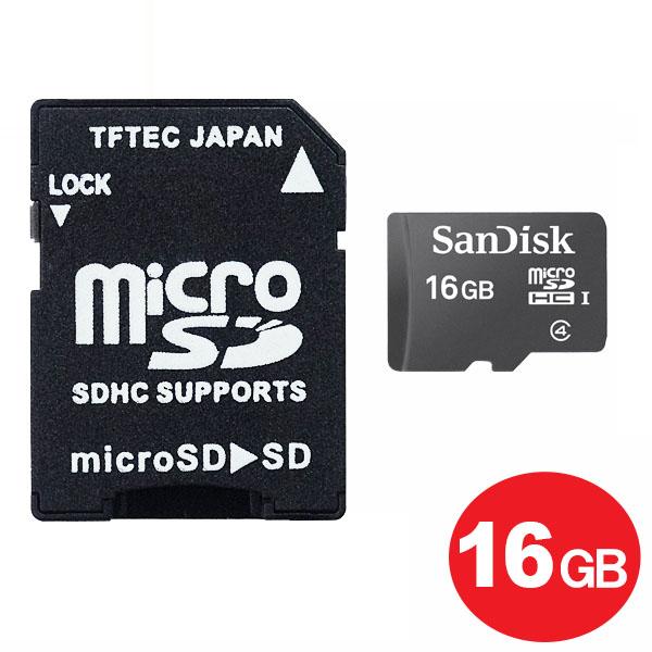 サンディスク microSDHCカード 16GB Class4 SDカードアダプタ付 SDSDQM-016G-B35＋AD マイクロSD ...