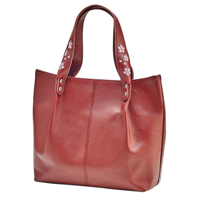 バーガンディ花柄刺繍トートバッグ