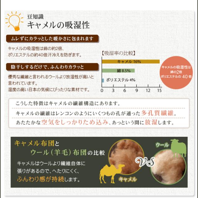 【送料無料】 掛け布団 肌掛け布団 シングル キャメル掛け布団 暖かい キャメル100% 無臭ソーラタッチ 150×210 日本製_8