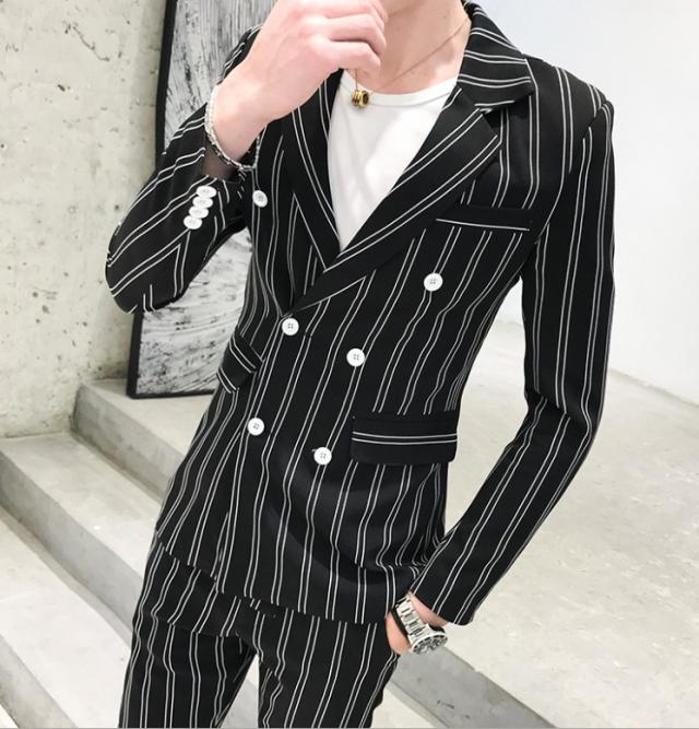 メンズ ストライプスーツ 紳士服 結婚式 二次会 お洒落 イギリス風 スリムスーツ 上下セット 細身ダブルスーツの通販はau Pay マーケット すのーぱせり