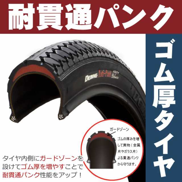 耐貫通パンク用タイヤ（耐パンク） SR078 自転車用タイヤ 1本巻 黒/黒 デミング（DEMING） ゴムの厚みを増したアンチパンクタの通販はau  PAY マーケット - 自転車グッズのキアーロ