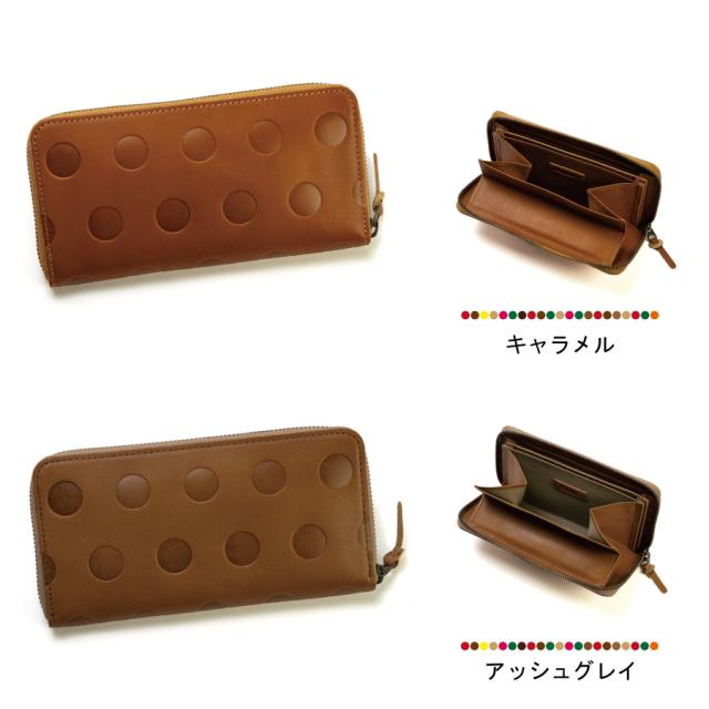 Kanmi ドット柄 レザー ラウンドジップ 長財布 kanmi 長財布